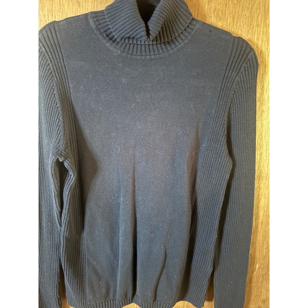 Leo & Nicole Womens Black 100% Cotton Ribbed Turtleneck Sweater Size L RN 113135
